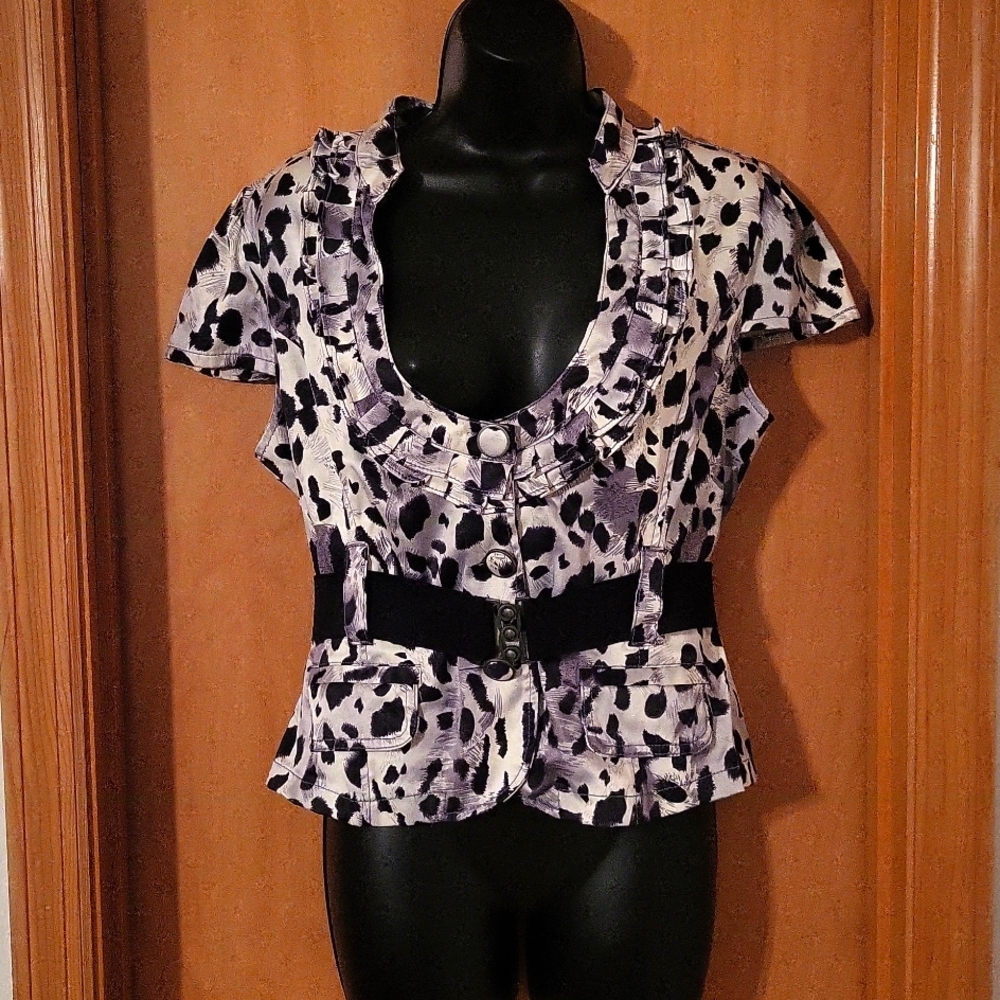 Retro Fitted Women's XL Satin Animal Print Blouse
